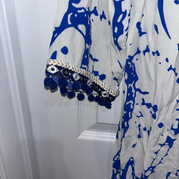 Soft Surroundings Creacendo Kaftan Mandi Dress in blue and white. Sz L - Picture 4 of 13